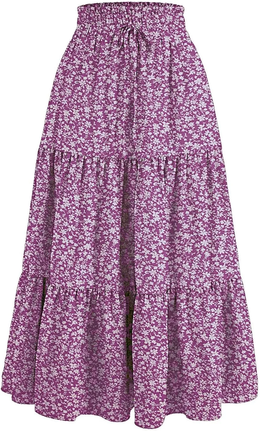 Maxi Skirt for Women Boho Long Beach Skirts Summer Spring Floral High Waisted Elastic Tiered Swing Skirt