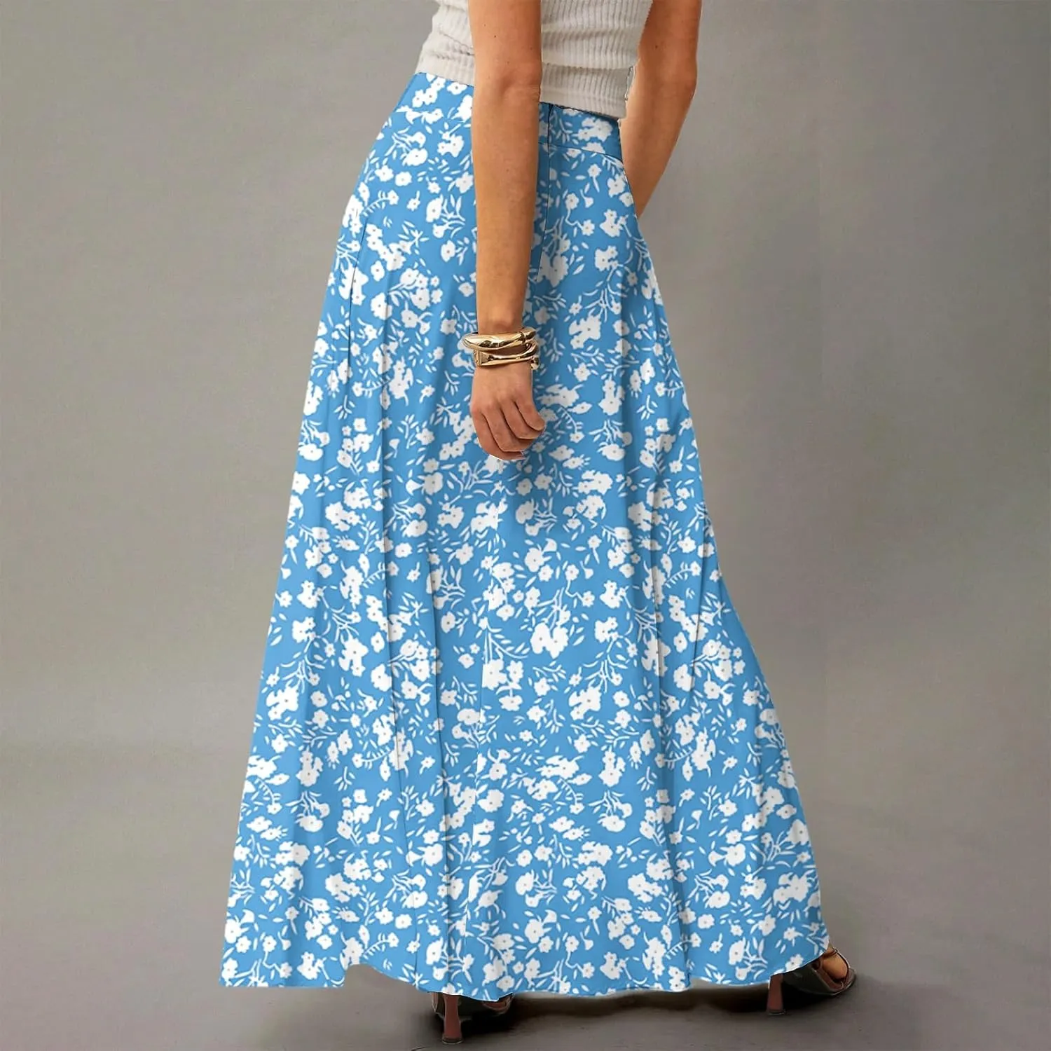 Maxi Skirts for Women 2025 Boho Elastic High Waisted Long Skirt with Pockets Summer Beach Flowy Floral Skirt