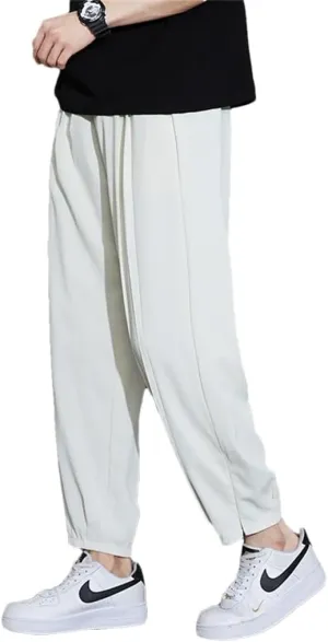 Men Cropped Harem Pants Comfortable Breathable Summer Trousers Straight Streetwear Suit Pants
