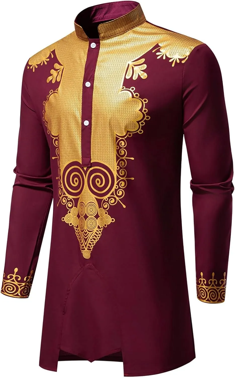 Men's Africa Suit Retro Long Sleeve Graphic Musilm Thobe and Pants Outfit Middle East Islamic Traditional 2 Piece Set