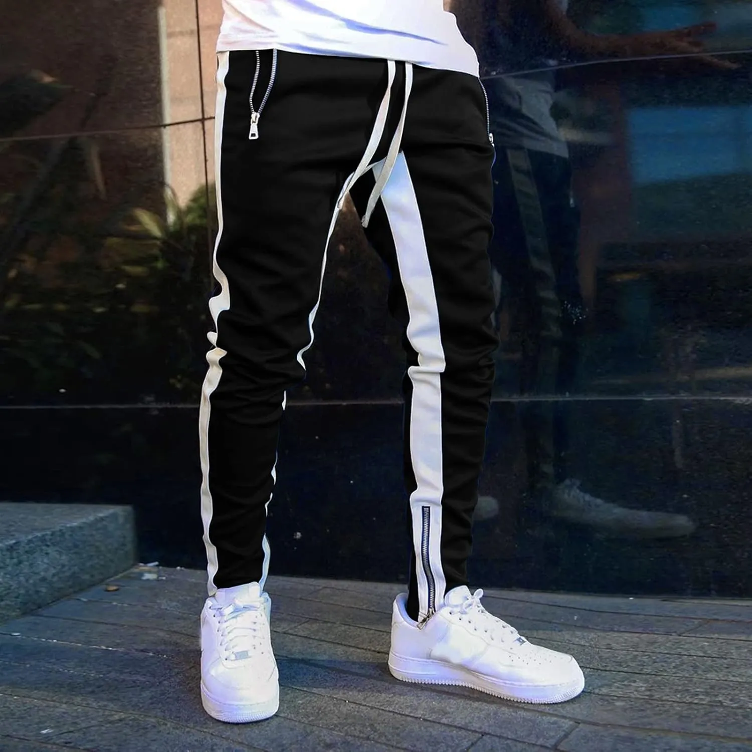 Mens Autumn Winter Cargo Joggers Stretch Pants Casual Twill Cotton Elastic Drawstring Outdoor Hiking Sweatpants
