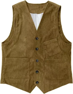 Men's Corduroy Vest Solid Color Classic Leisure Vest For Business Wedding Party Dinner Outdoor Wear ZXCV10