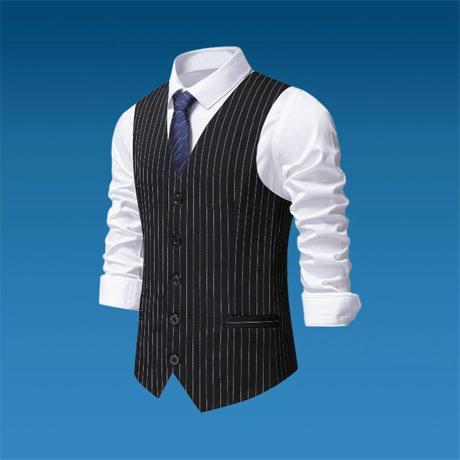 Men's Formal Suit Vest Mens Pinstripe Business Suit Vest Men's 5 Button Formal Vest Under Suit Single Breasted Vest