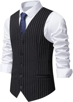 Men's Formal Suit Vest Mens Pinstripe Business Suit Vest Men's 5 Button Formal Vest Under Suit Single Breasted Vest