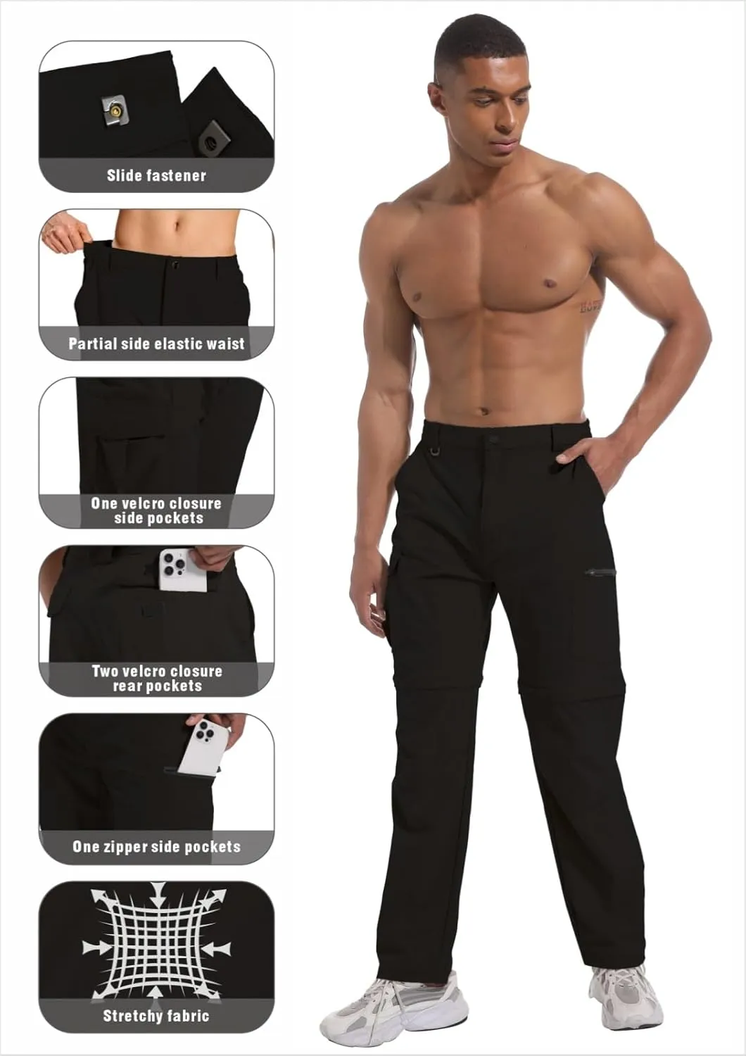 Mens Outdoor Hiking Pants Convertible Lightweight Water Resistant Quick Dry Zip Off Fishing Travel Camping Tactical Pants