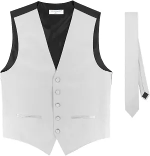 Mens SLIM FIT Dress Vest Skinny NeckTie SILVER GREY 2.5" Neck Tie Hanky Set