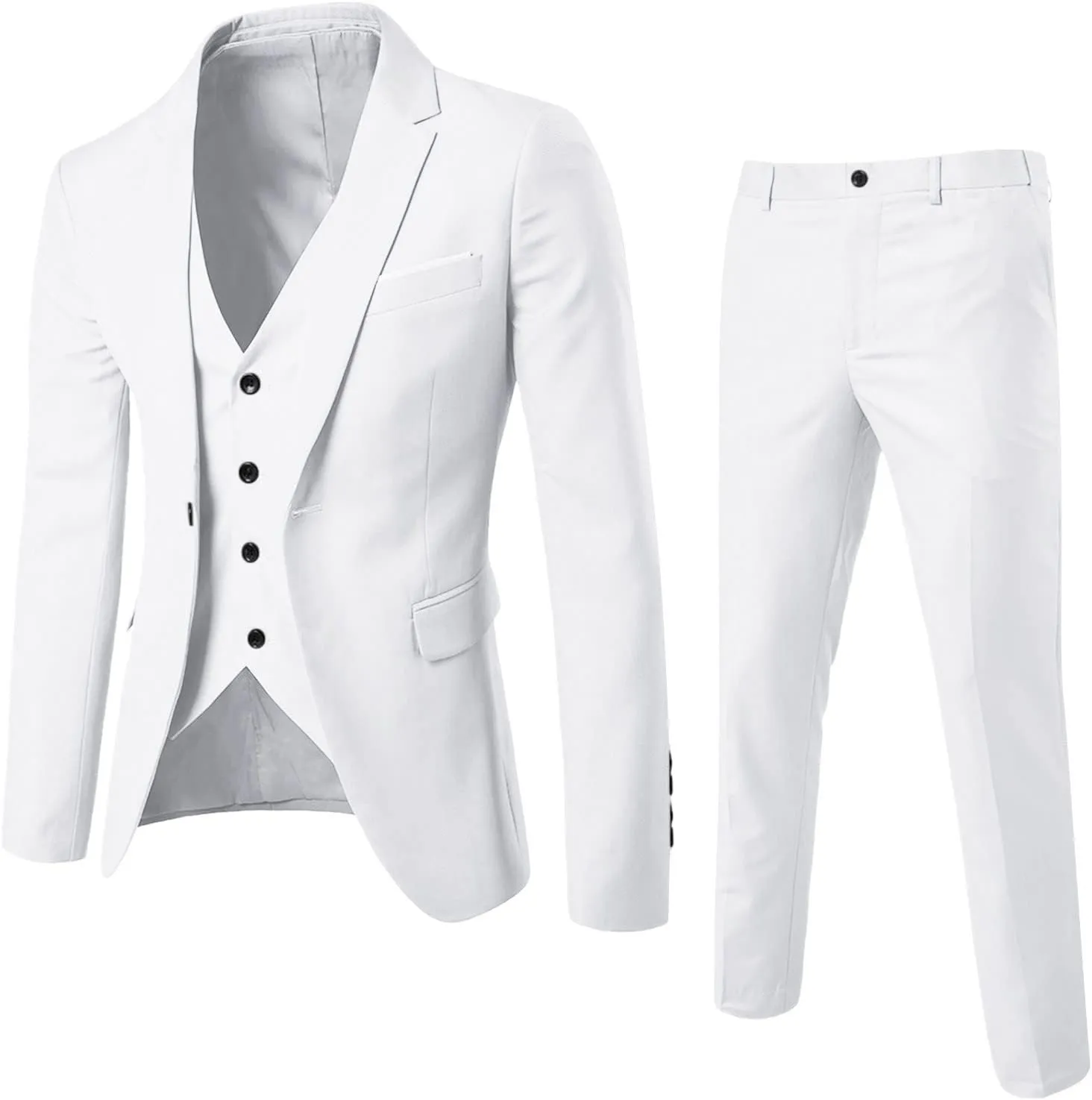 Mens Suits Slim Fit 3 Piece Tuxedo Suit One Button Solid Prom Wedding Party Blazer Vest Pants Suit Set Outfits