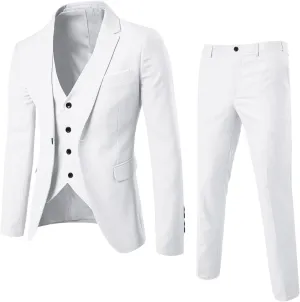 Mens Suits Slim Fit 3 Piece Tuxedo Suit One Button Solid Prom Wedding Party Blazer Vest Pants Suit Set Outfits