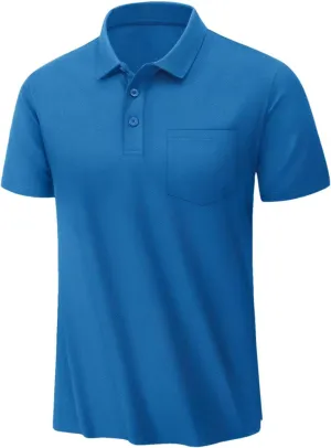 MenS Summer Quick Dry Polos Shirts Breathable Golf Polos Chest Pocket Short Sleeve Work T-Shirts