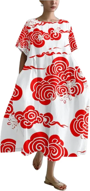 Midi Dresses for Women Casual Fashion T Shirt Dress Ruffle Hem Crew Neck Short Sleeve Summer Dresses Camping