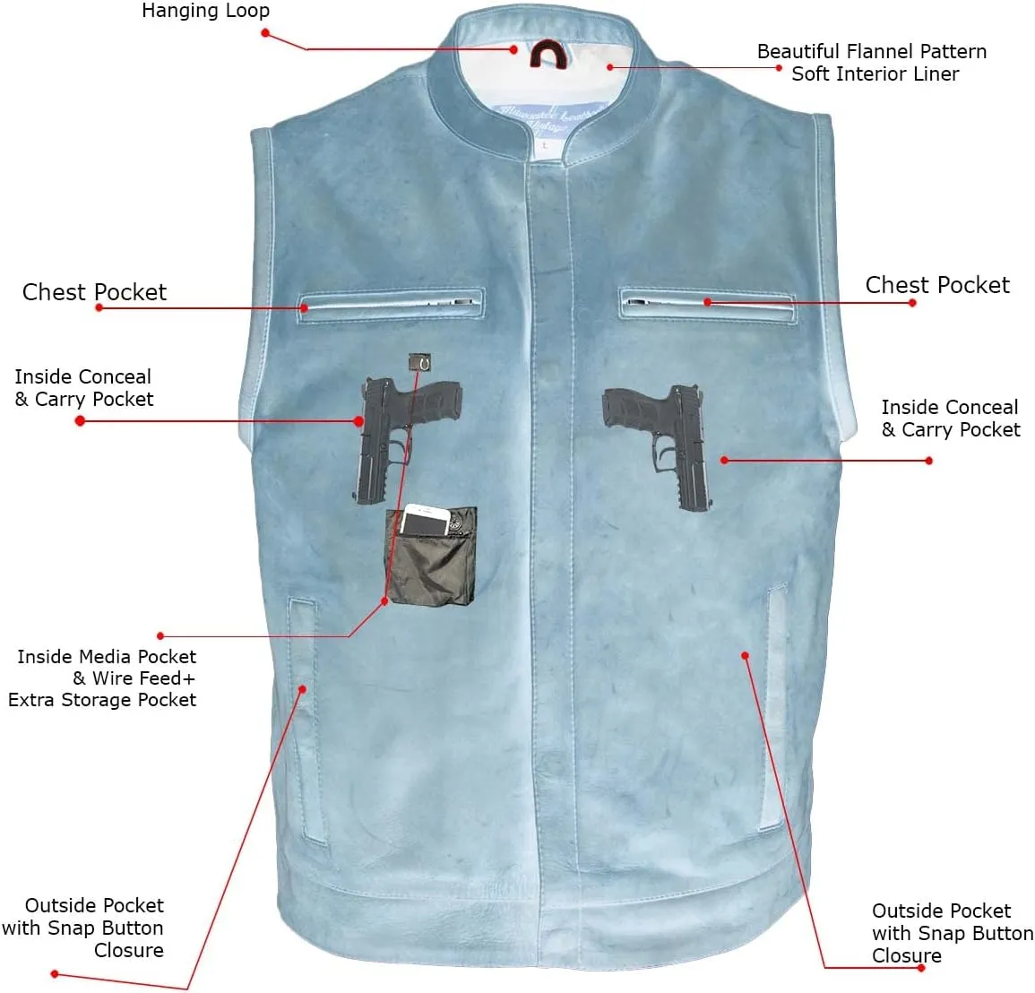 Milwaukee Leather Men's Classic Club Style Motorcycle Bikers Premium Leather Vest | MLM - 2X-Large