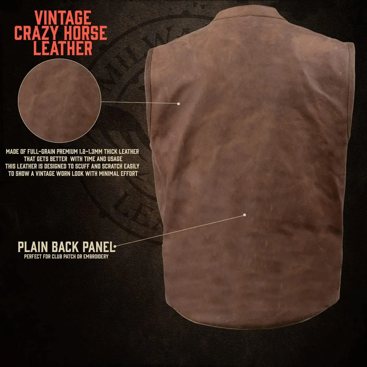 Milwaukee Leather Men's Classic Club Style Motorcycle Bikers Premium Leather Vest | MLM - 2X-Large