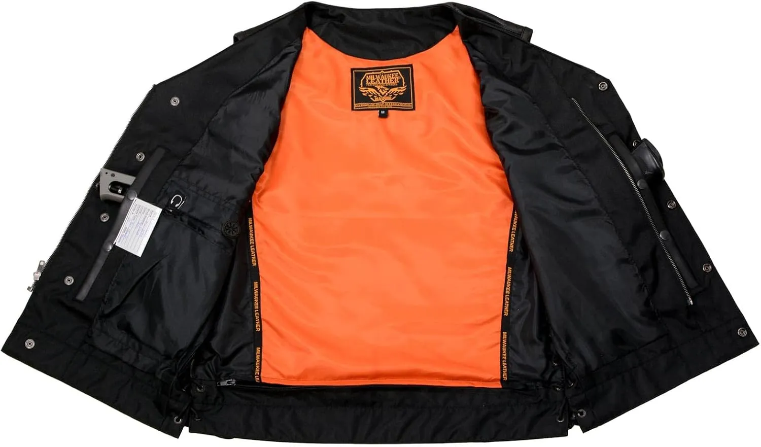 Milwaukee Leather MLM3504 Men's Black 'Pursuit' V Neck Club Style Motorcycle Leather Vest with Adjustable Side Laces - Large