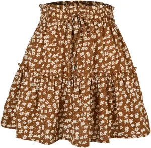 Mini Skirts for Women Trendy Summer Floral Short Skirts Drawstring High Rise Boho Beach Flowy Pleated A Line Skorts