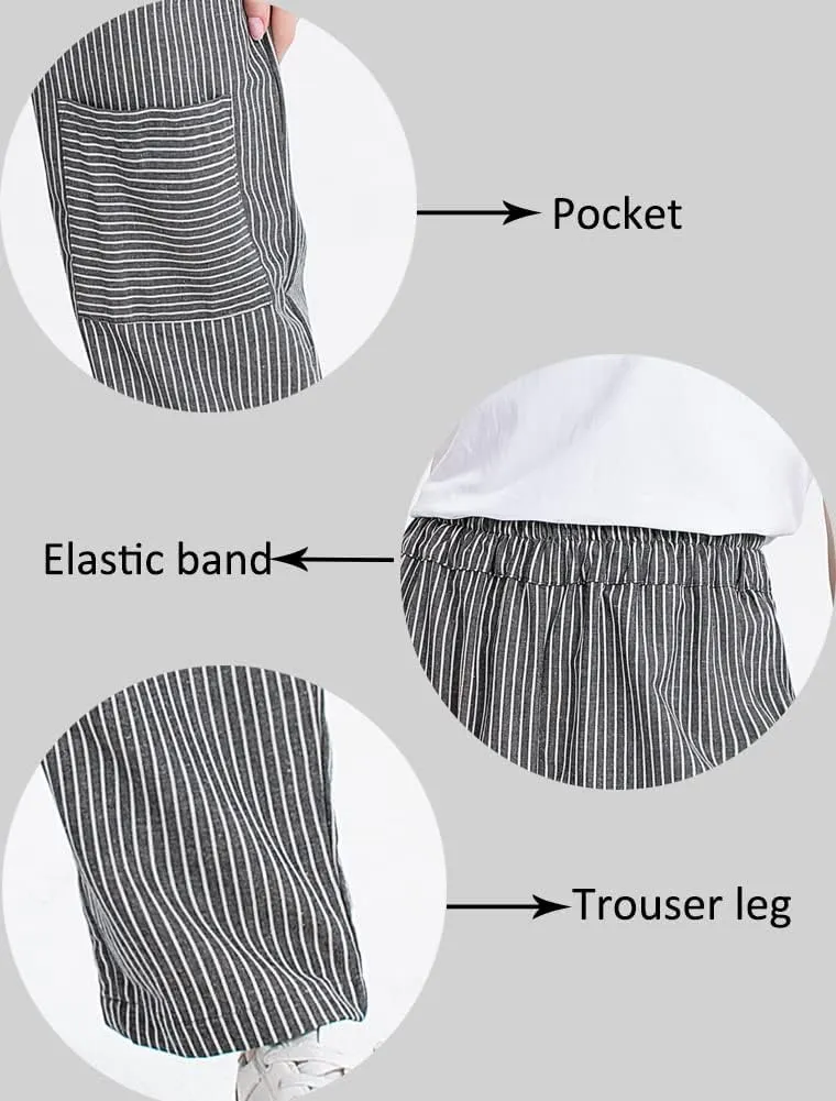 Minibee Women's Wide Leg Harem Pants Cotton Linen Striped Casual Palazzo Pants with Pockets