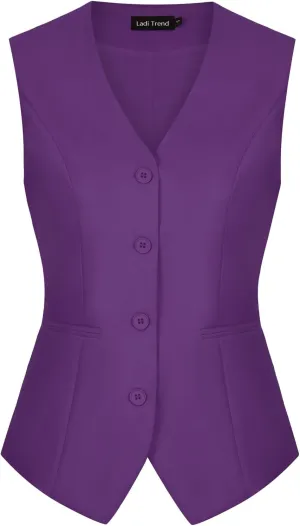 MINTLIMIT Women's Waistcoat Vest Button Down Sleeveless Economy Dressy Suit Waistcoats with Pockets(Purple M)