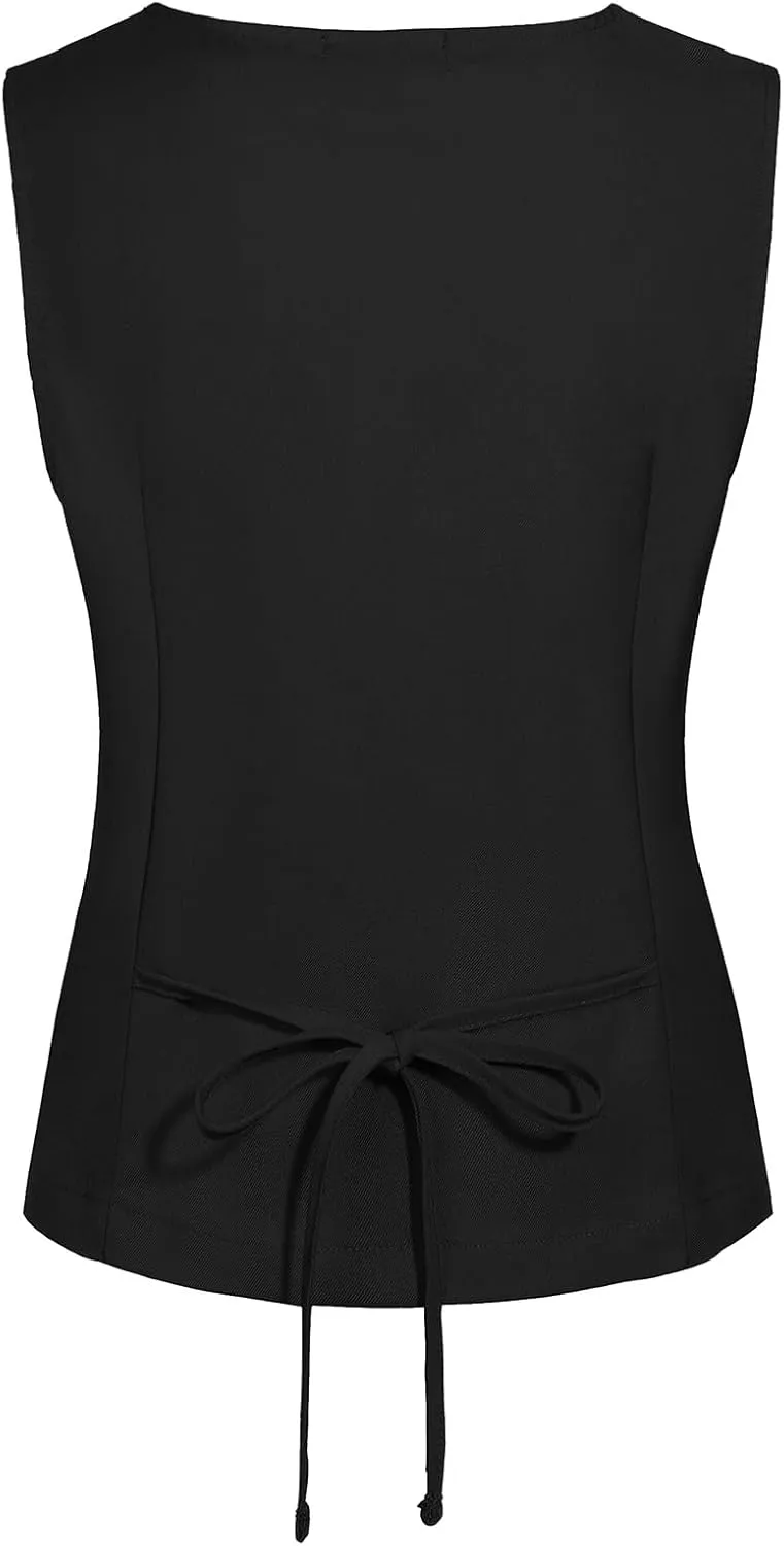 MINTLIMIT Womens Waistcoat Vest Dressy Casual Button Up Sleeveless Tuxedo Suit Vest Fitted Jacket Crop Top
