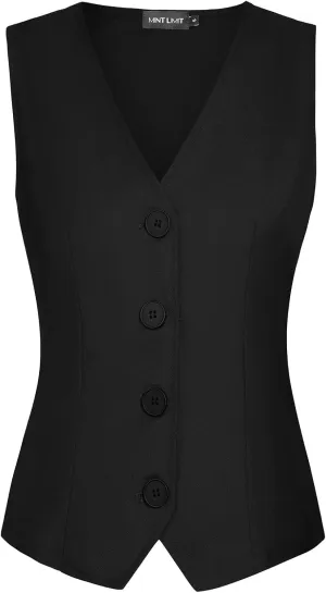 MINTLIMIT Womens Waistcoat Vest Dressy Casual Button Up Sleeveless Tuxedo Suit Vest Fitted Jacket Crop Top