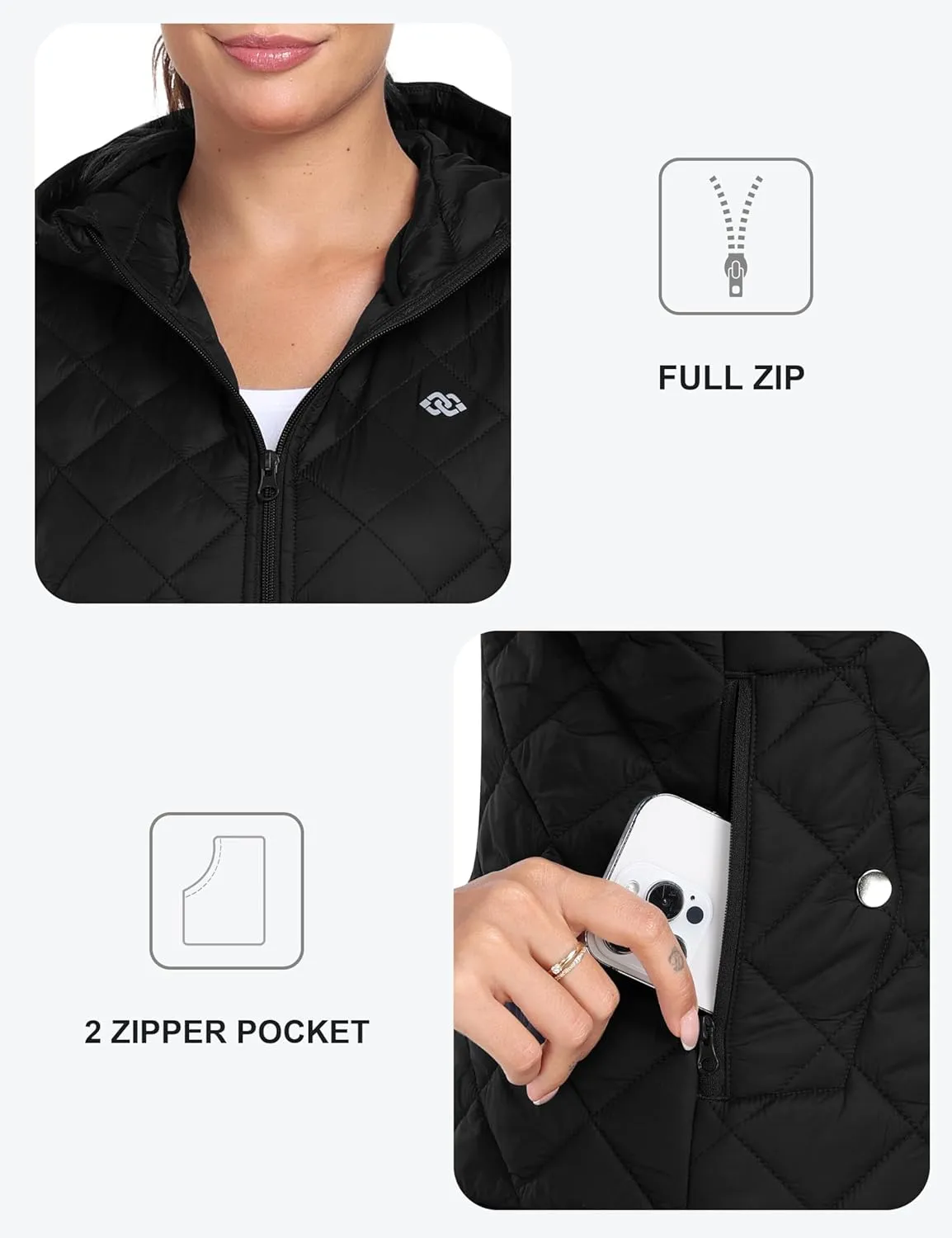 MoFiz Womens Puffer Softshell Vest Hooded Lightweight Insulated Hybrid Down Jacket Full Zip Running Vest
