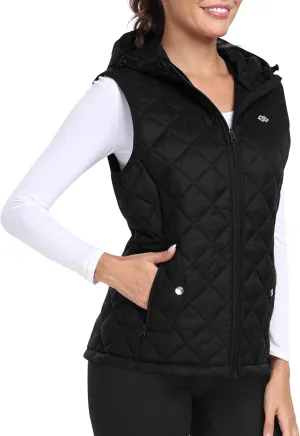 MoFiz Womens Puffer Softshell Vest Hooded Lightweight Insulated Hybrid Down Jacket Full Zip Running Vest