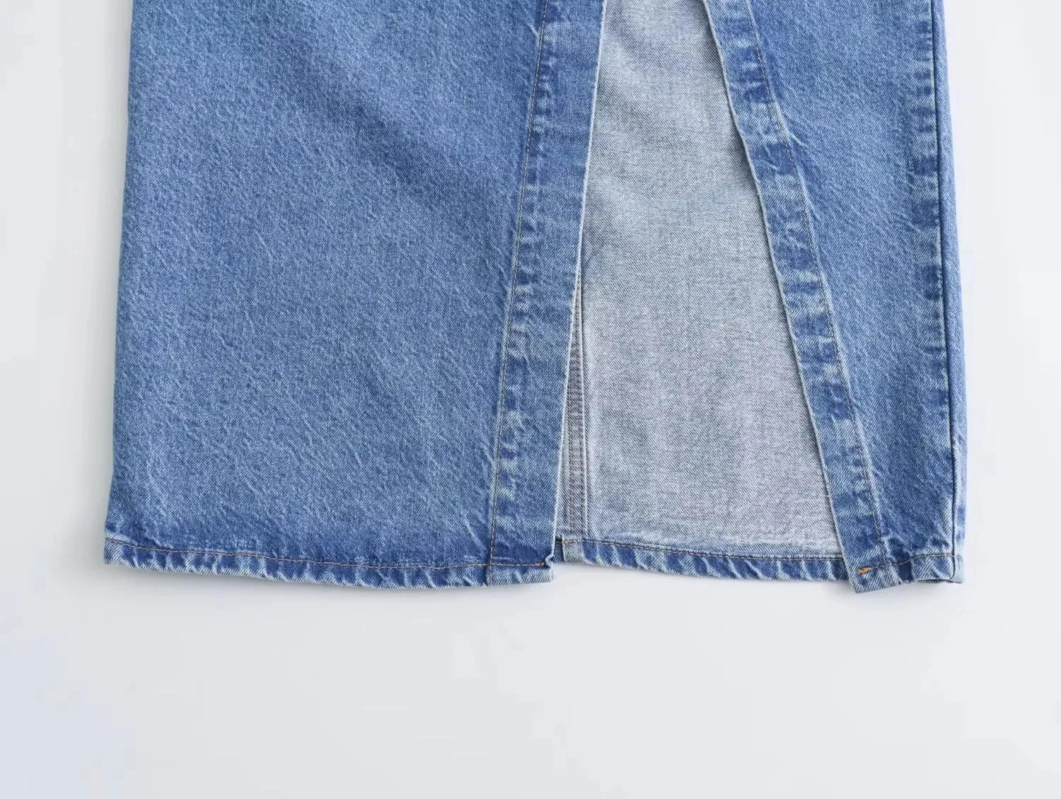 Molilove Women's Denim Outfits 2 Piece Vest Set Sleeveless V Neck Button Top Slit Midi Skirts Set Jean Two Piece Denim Set