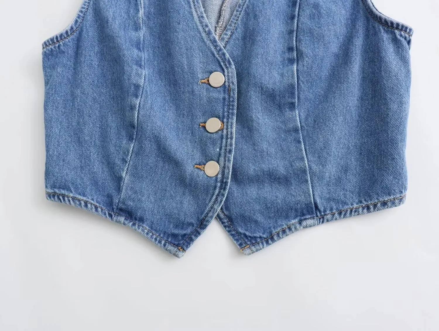 Molilove Women's Denim Outfits 2 Piece Vest Set Sleeveless V Neck Button Top Slit Midi Skirts Set Jean Two Piece Denim Set