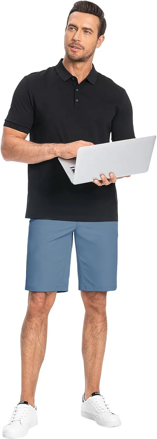 Moosehill Mens Golf Dress Casual Shorts 7" 10" Quick Dry Stretch Anti-Wrinkle Flat Front with 4 Pockets for Work Hybrid Chino