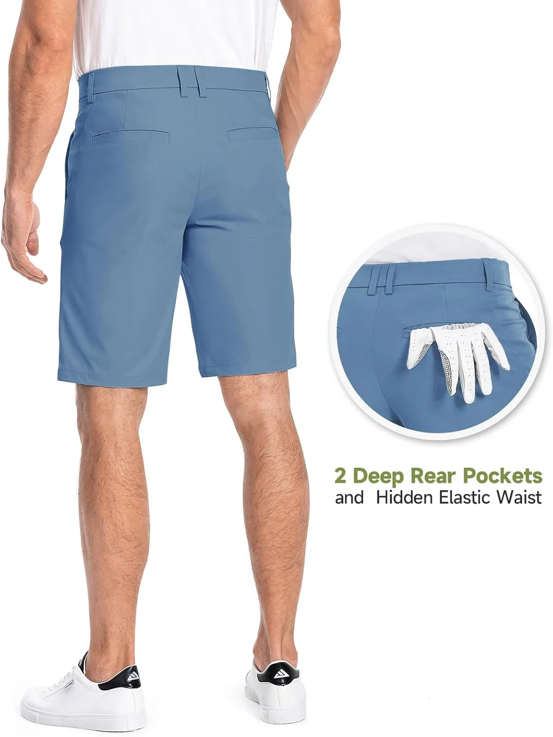 Moosehill Mens Golf Dress Casual Shorts 7" 10" Quick Dry Stretch Anti-Wrinkle Flat Front with 4 Pockets for Work Hybrid Chino