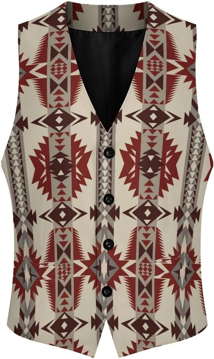 Native Southwest American Indian Men's Suit Vest for Formal Business Casual Dress Tuxedo Waistcoat