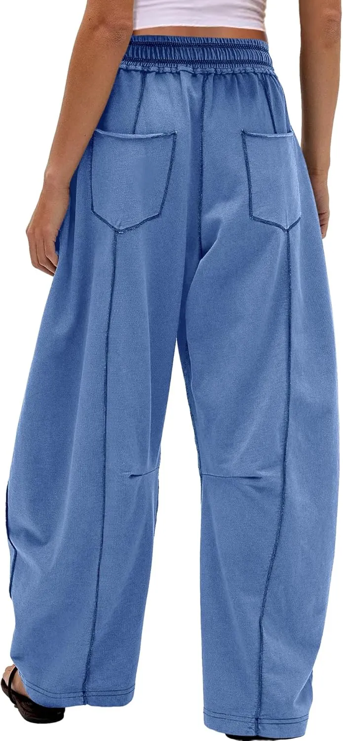 Nirovien Womens Barrel Sweatpants High Waisted Wide Leg Pants Drawstring Athletic Baggy Pants Lounge Sweats
