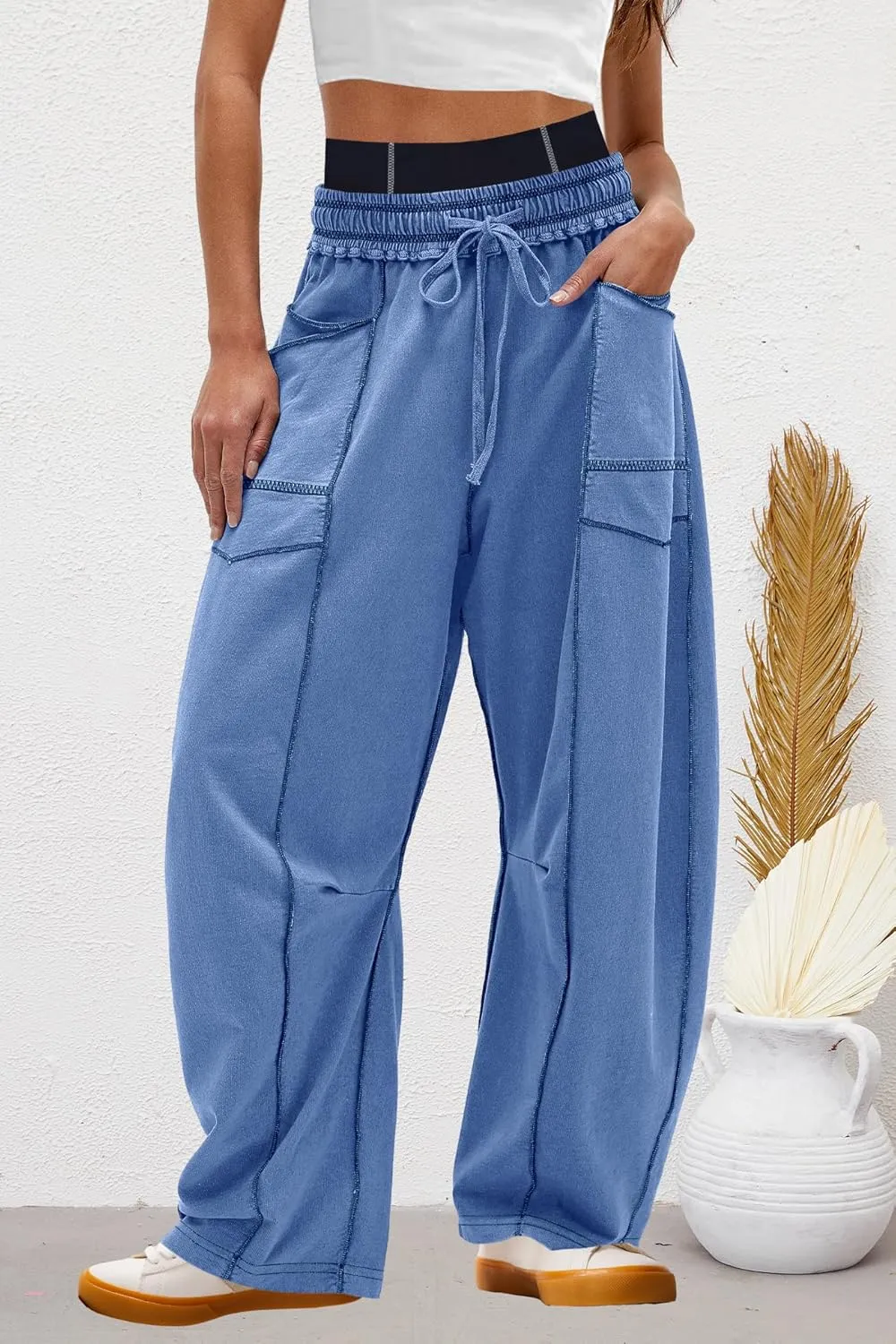 Nirovien Womens Barrel Sweatpants High Waisted Wide Leg Pants Drawstring Athletic Baggy Pants Lounge Sweats