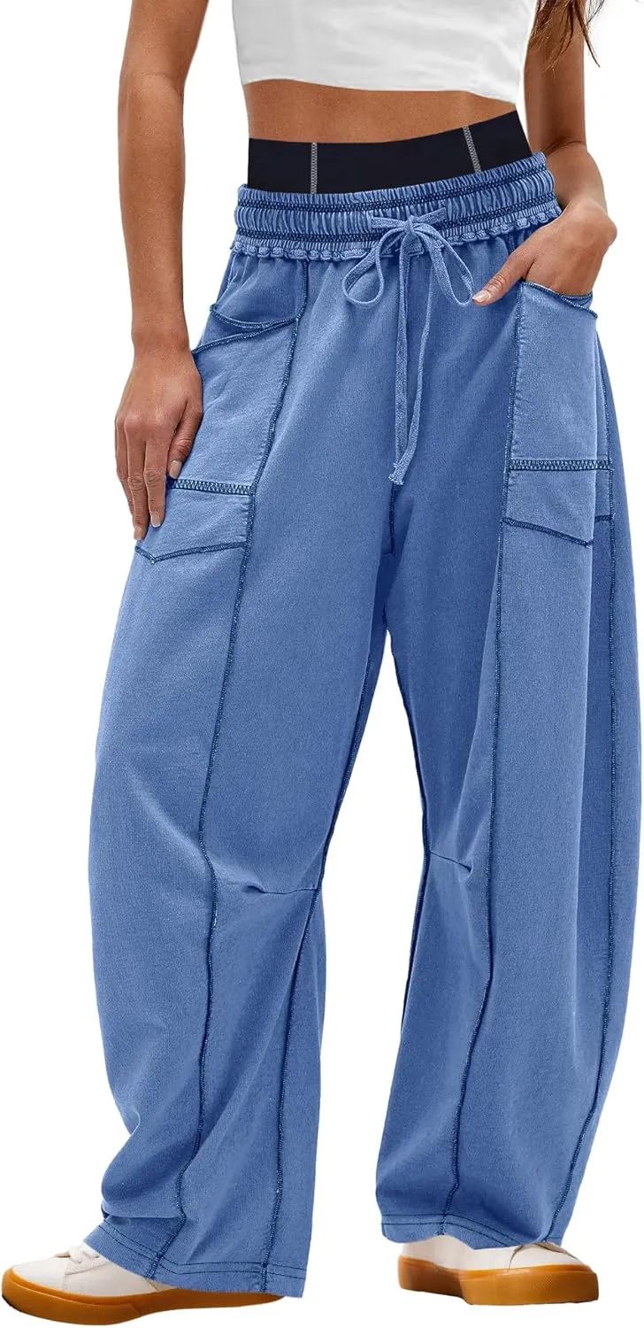 Nirovien Womens Barrel Sweatpants High Waisted Wide Leg Pants Drawstring Athletic Baggy Pants Lounge Sweats