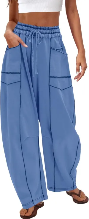 Nirovien Womens Barrel Sweatpants High Waisted Wide Leg Pants Drawstring Athletic Baggy Pants Lounge Sweats