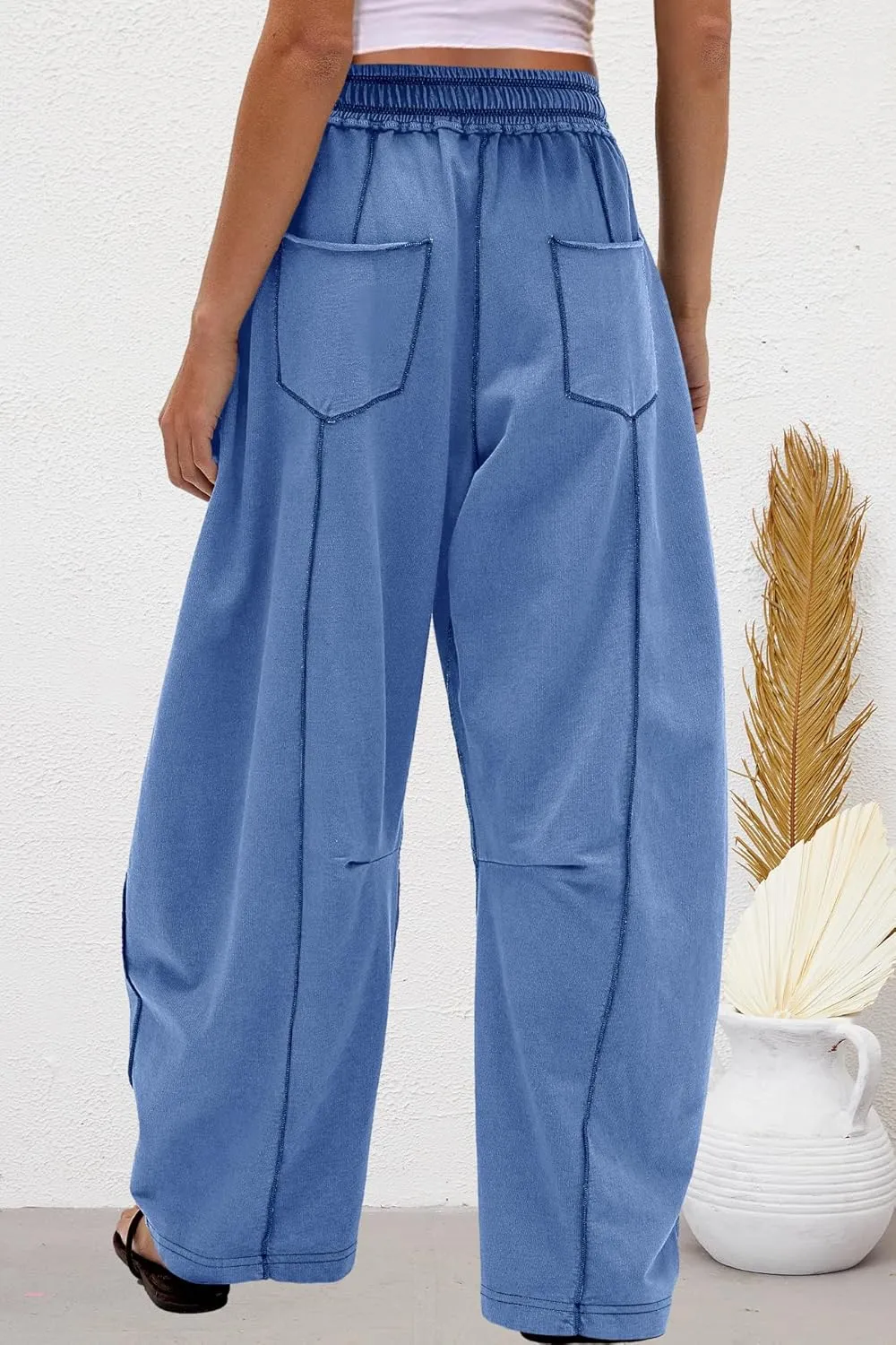 Nirovien Womens Barrel Sweatpants High Waisted Wide Leg Pants Drawstring Athletic Baggy Pants Lounge Sweats