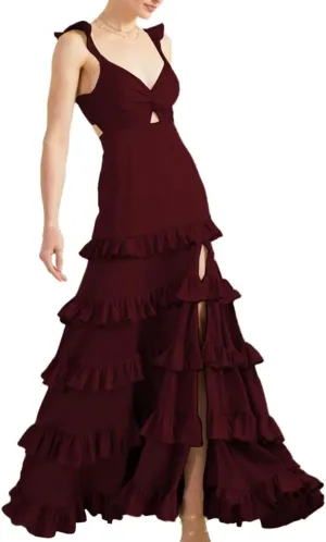 NLQ Tiered Satin Prom Dresses for Women Spaghetti Straps Ruffles Formal Bridesmaid Evening Gown Slit JYH38