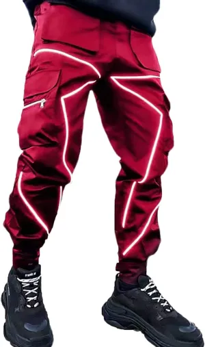 Nutriangee Men's Punk Rock Street Harem Pants, Reflective Technical Hip Hop Jogger Sport Pants
