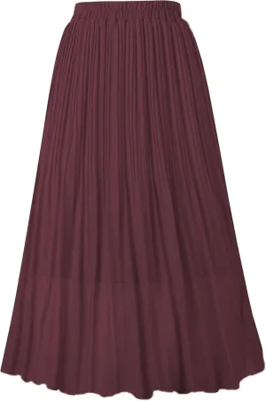 OBBUE Women's Chiffon Pleated Skirts Elastic High Waist A-line Midi Skirts for Casual Party Holiday