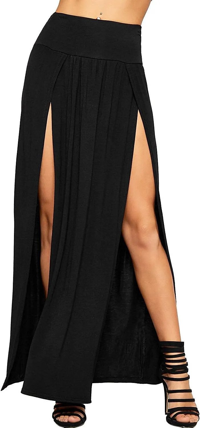 OgLuxe Womens Double Split Maxi Long Skirt Ladies Plain Basic Two Side Slit 4-22