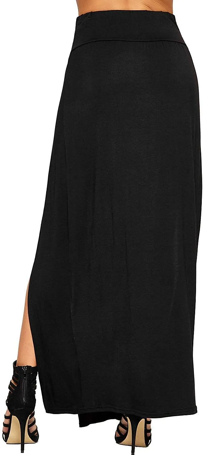 OgLuxe Womens Double Split Maxi Long Skirt Ladies Plain Basic Two Side Slit 4-22