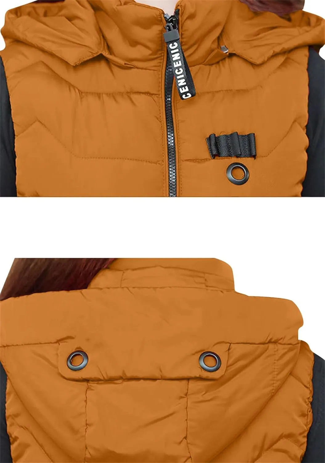 OMZIN Women's Winter Long Puffer Vest Zip up Slim Vest Lightweight Hooded Warm Down Cotton Vest