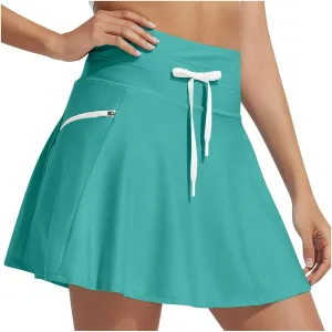 Oplxuo Tennis Skirts for Women Golf Athletic Activewear Swim Skirt Mini Summer Workout Running Skirt with Zipper Pockets