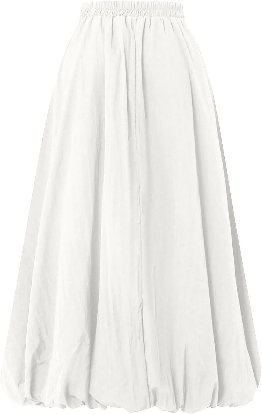Oplxuo Women Bubble Maxi Skirt Elastic High Waisted Flowy A Line Long Puff Skirts Ruffle Hem Balloon Skirts with Pockets