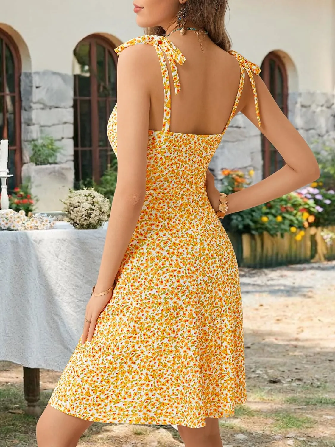 OURIN Women's Spring Sweetheart Neckline Tie Strap Summer Sundresses Sleeveless Mini Dress with Pockets