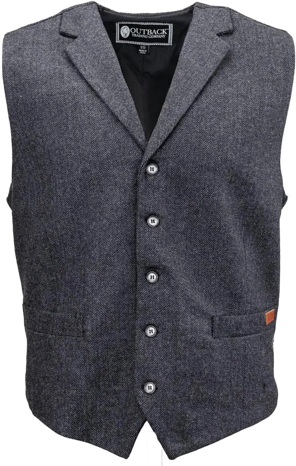 OUTBACK TRADING Men's Jessie Vest | Lightweight Button Down Wool Western Outdoor Vest with Adjustable Back Slide Belt
