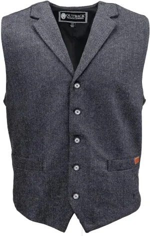 OUTBACK TRADING Men's Jessie Vest | Lightweight Button Down Wool Western Outdoor Vest with Adjustable Back Slide Belt
