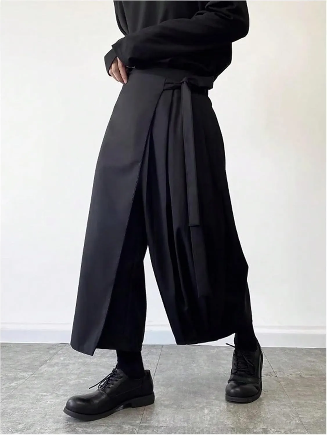 OYOANGLE Men's Skirt Pants Tie Waisted Wide Leg Cropped Harem Pants Y2k Hipple Trousers