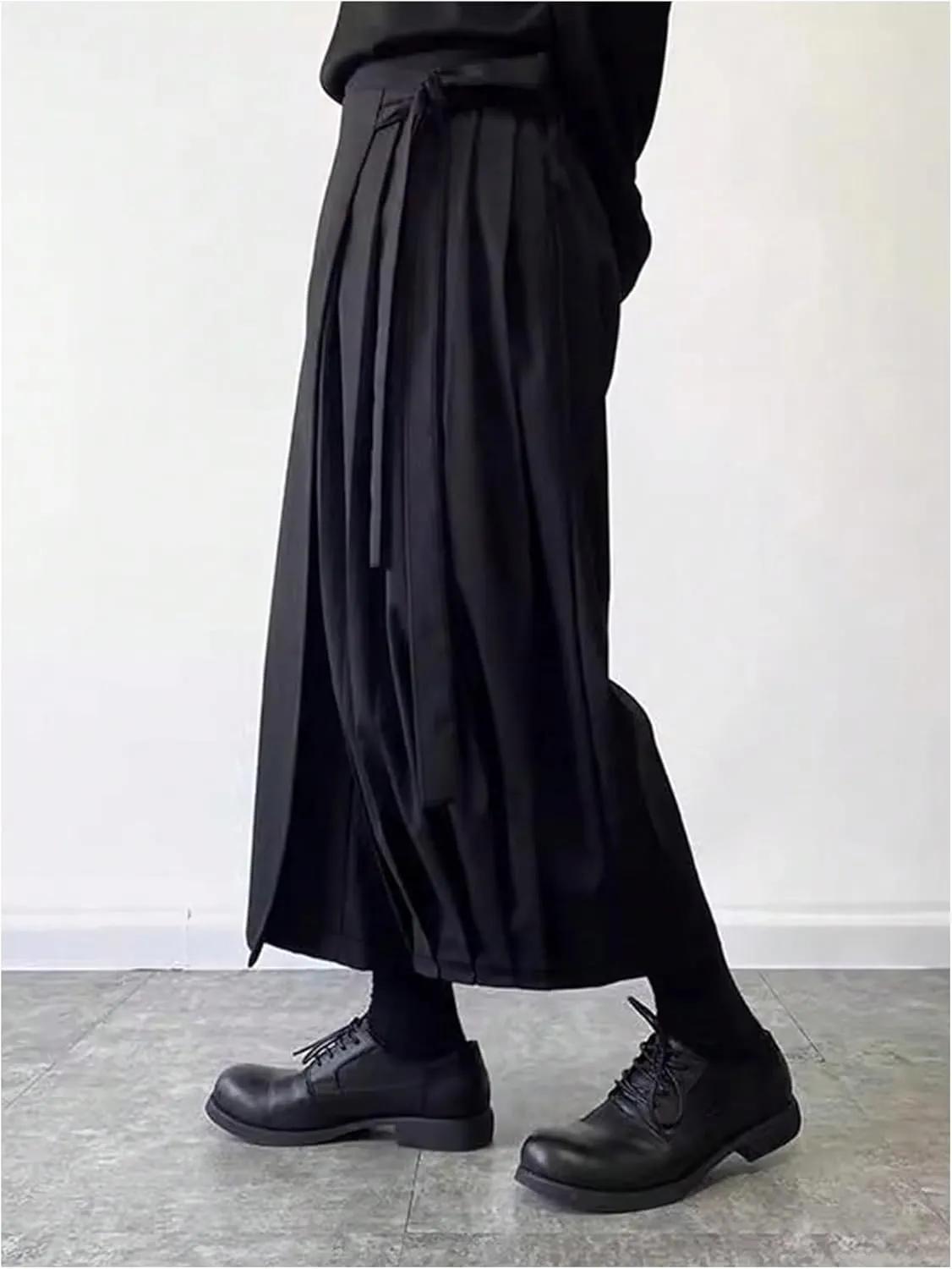 OYOANGLE Men's Skirt Pants Tie Waisted Wide Leg Cropped Harem Pants Y2k Hipple Trousers