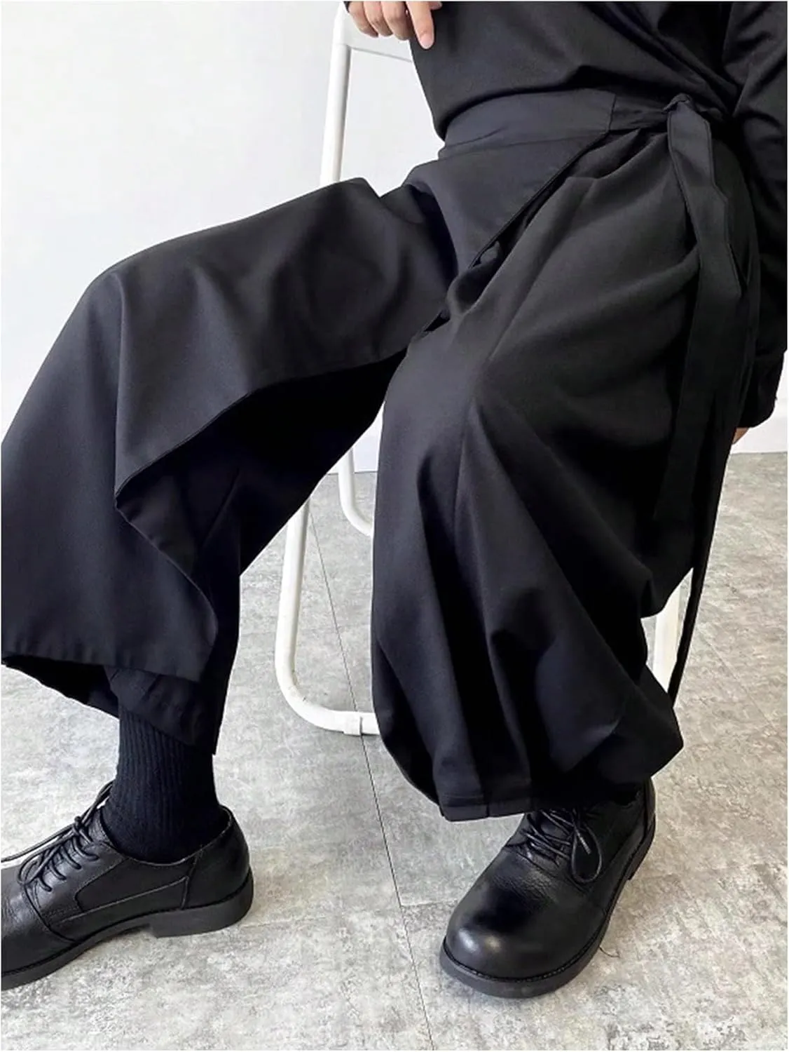 OYOANGLE Men's Skirt Pants Tie Waisted Wide Leg Cropped Harem Pants Y2k Hipple Trousers