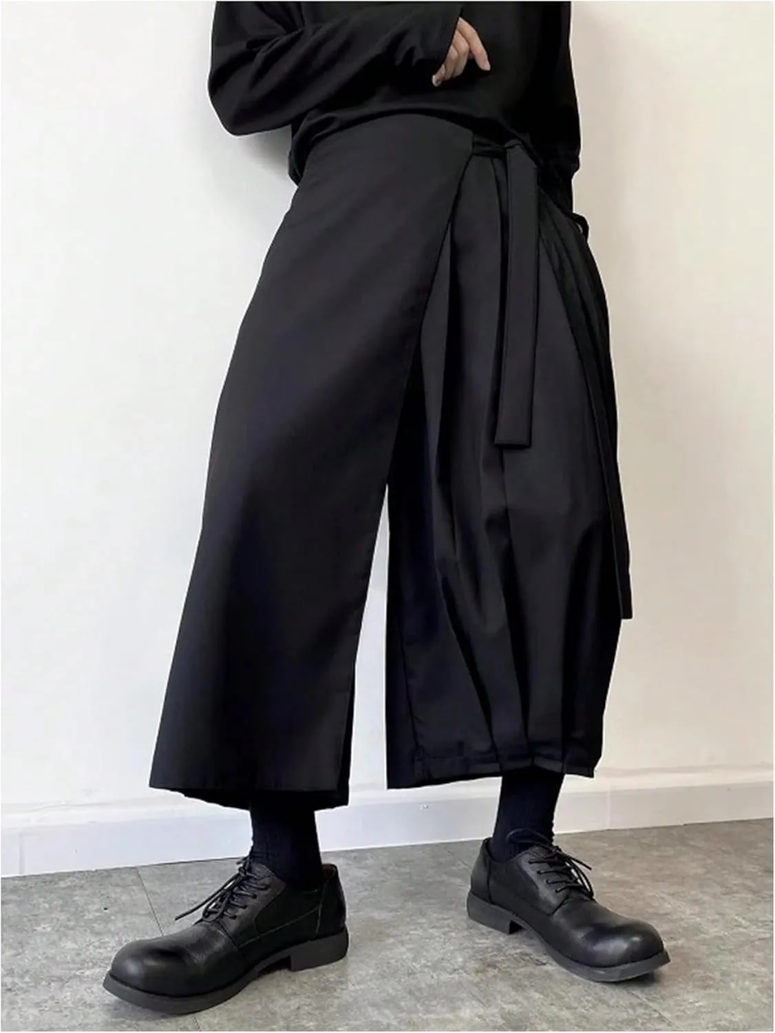 OYOANGLE Men's Skirt Pants Tie Waisted Wide Leg Cropped Harem Pants Y2k Hipple Trousers