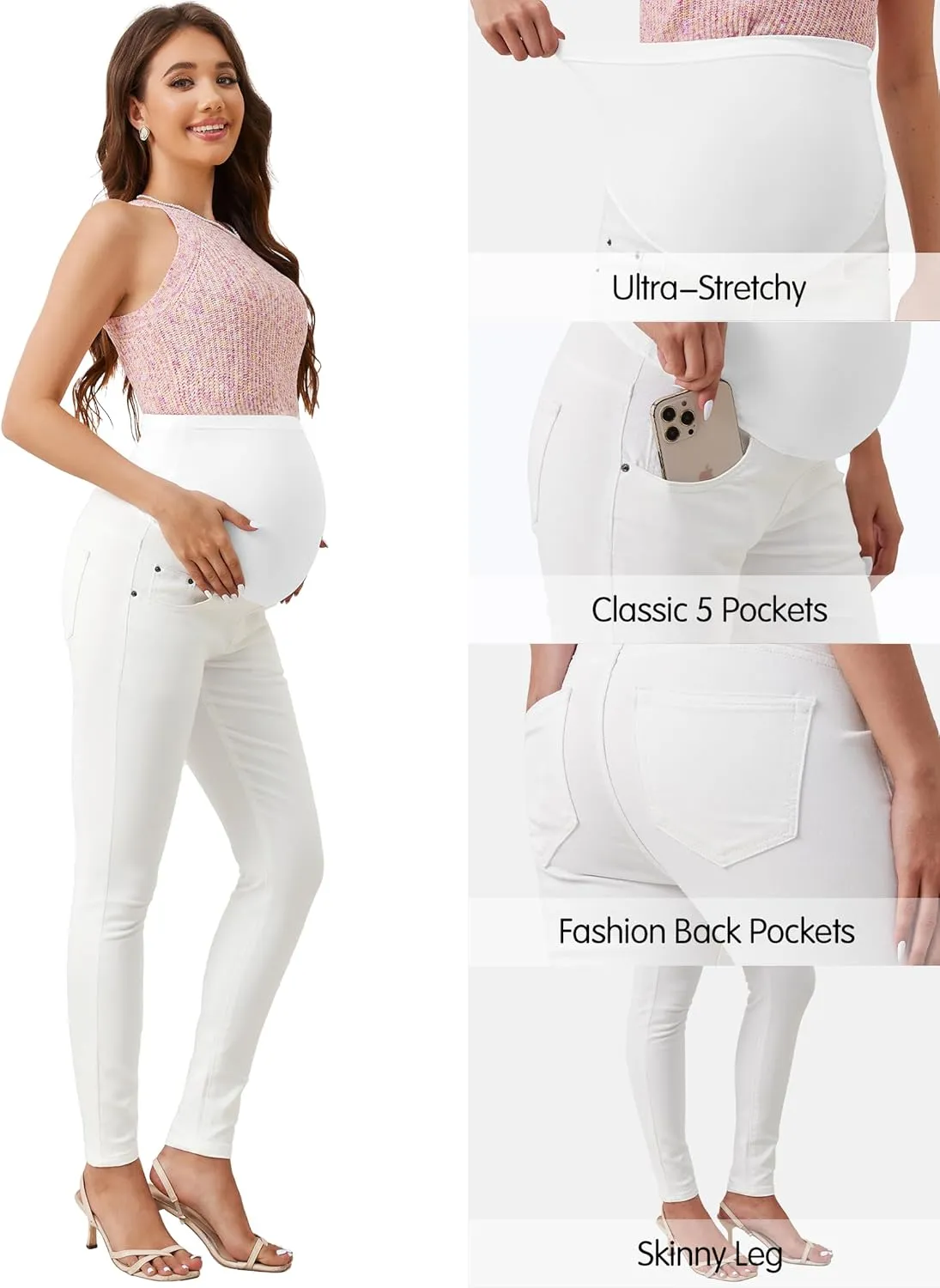 PACBREEZE Women's Maternity Jeans Over Belly Skinny Stretchy Denim Pants Comfy Slim Pregnancy Pants